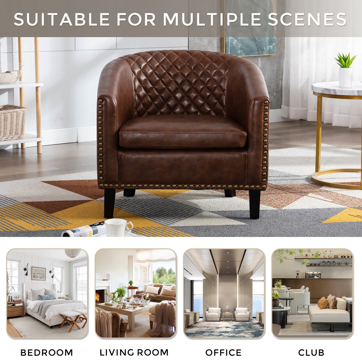 Barrel Chairs with Soft Padded Armrest, Club Chairs with nailheads and solid wood legs for Living Room Bedroom Waiting Room