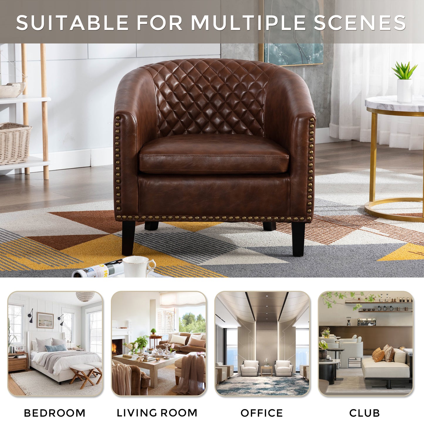 Barrel Chairs with Soft Padded Armrest, Club Chairs with nailheads and solid wood legs for Living Room Bedroom Waiting Room