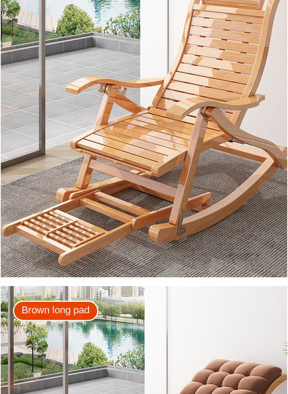 UVR Adult Recliner Folding Rocking Chair Living Room Armchair Bed Office Lunch Break Nap Backrest Stool Bamboo Chaise Longue