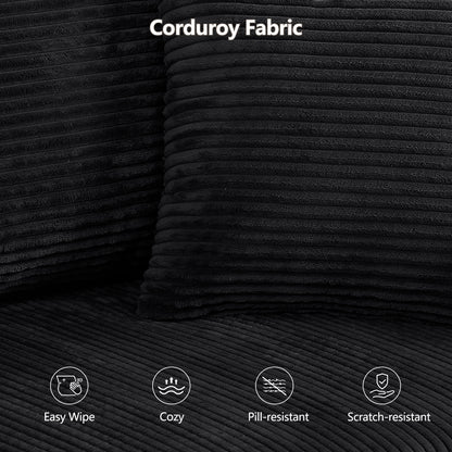 Modular U-Shaped Sectional Sofa in Black, Convertible Oversized Couch with Chaise Lounge, No Assembly Required, Soft Corduroy