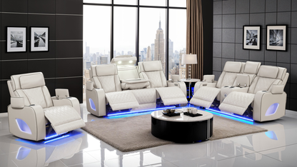 Modern Style Upholstery Recliner 3PC Living Room Set, Wood Construction, Massage Function, Beige Color, CA Inventory