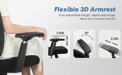 New Ergonomic Mesh Adjustable Lumbar Support Office Chair 120°Tilt High Back Comfortable Computer Chair with Soft Flip Up Arms
