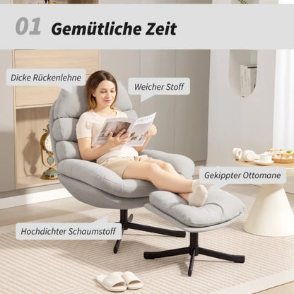 Chenille Accent Chair with Ottoman – Modern Lounge Chair, Cream White, 78x93x100cm - PatioLix
