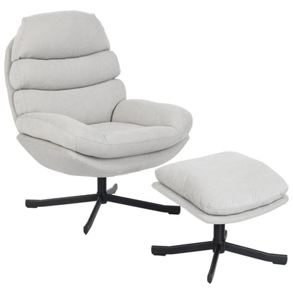 Chenille Accent Chair with Ottoman – Modern Lounge Chair, Cream White, 78x93x100cm - PatioLix