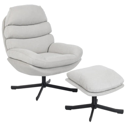 Chenille Accent Chair with Ottoman – Modern Lounge Chair, Cream White, 78x93x100cm - PatioLix
