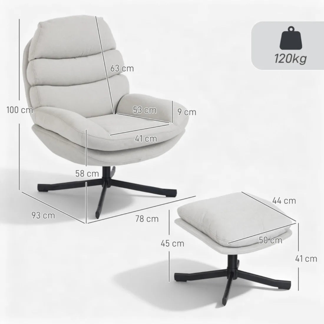 Chenille Accent Chair with Ottoman – Modern Lounge Chair, Cream White, 78x93x100cm - PatioLix