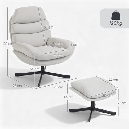 Chenille Accent Chair with Ottoman – Modern Lounge Chair, Cream White, 78x93x100cm - PatioLix
