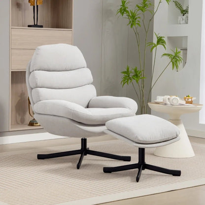 Chenille Accent Chair with Ottoman – Modern Lounge Chair, Cream White, 78x93x100cm - PatioLix