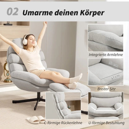 Chenille Accent Chair with Ottoman – Modern Lounge Chair, Cream White, 78x93x100cm - PatioLix