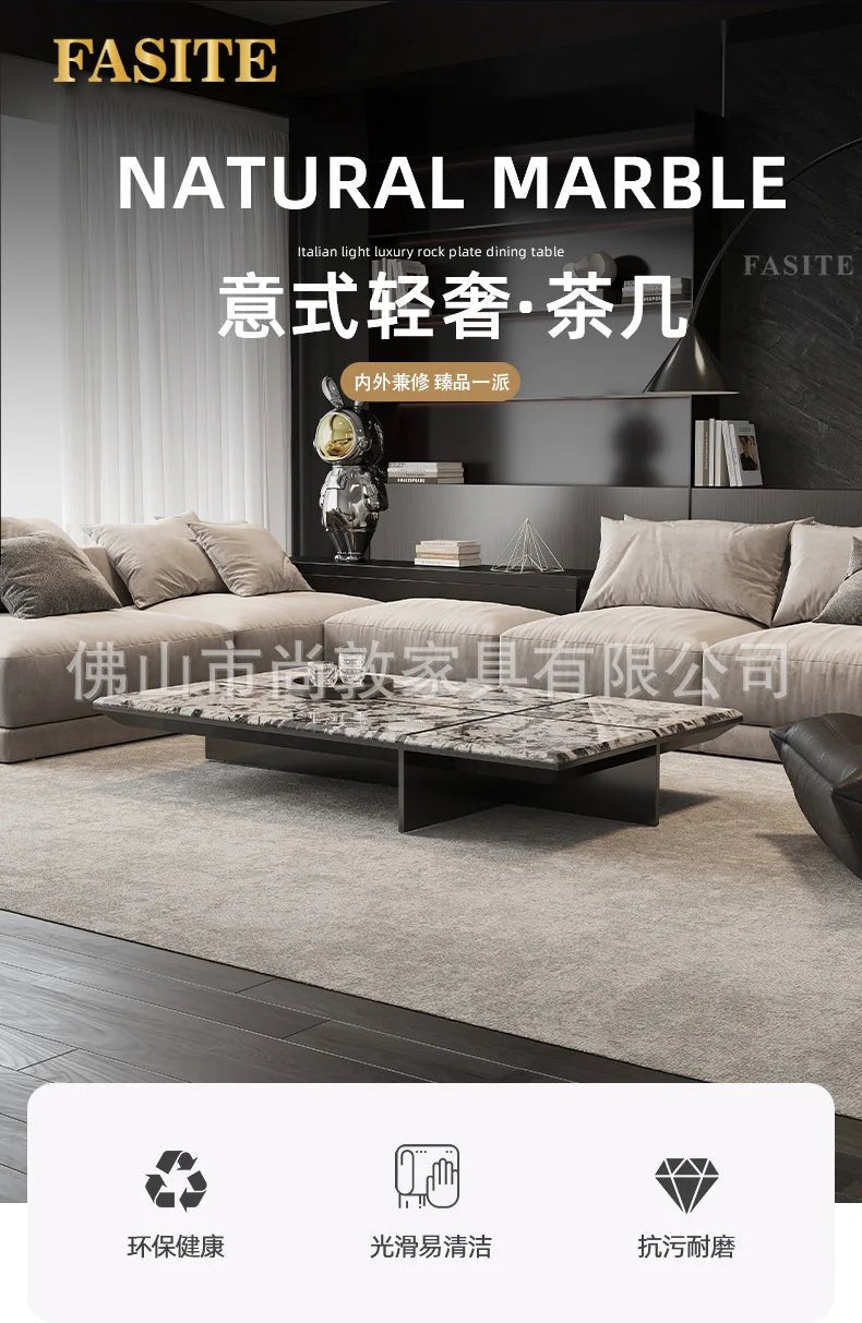 Creativity Rectangle modern simple living room home villa Italian light luxury high - end luxury stone coffee table - PatioLix