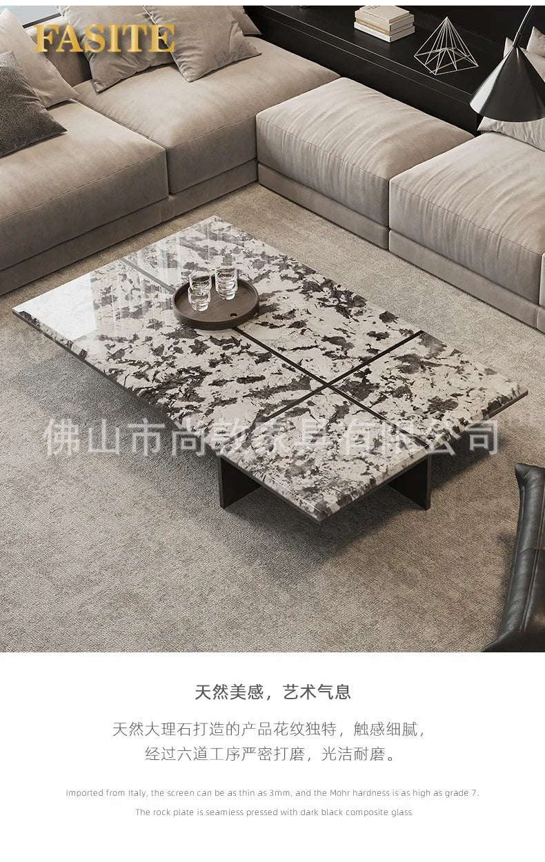 Creativity Rectangle modern simple living room home villa Italian light luxury high - end luxury stone coffee table - PatioLix