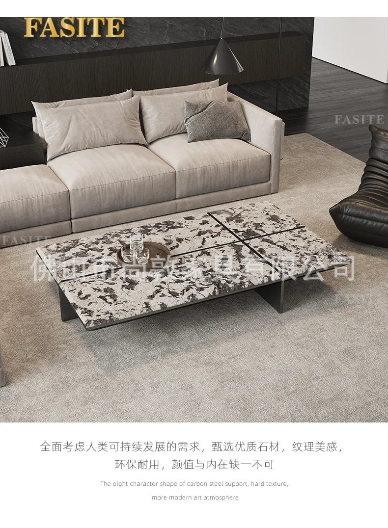 Creativity Rectangle modern simple living room home villa Italian light luxury high - end luxury stone coffee table - PatioLix