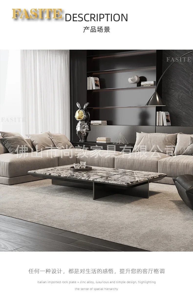 Creativity Rectangle modern simple living room home villa Italian light luxury high - end luxury stone coffee table - PatioLix