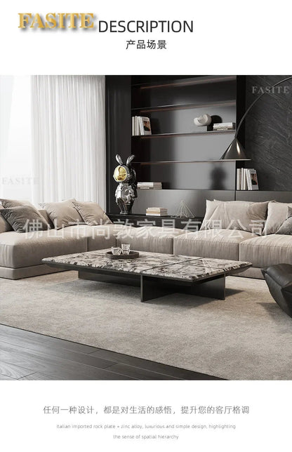 Creativity Rectangle modern simple living room home villa Italian light luxury high - end luxury stone coffee table - PatioLix