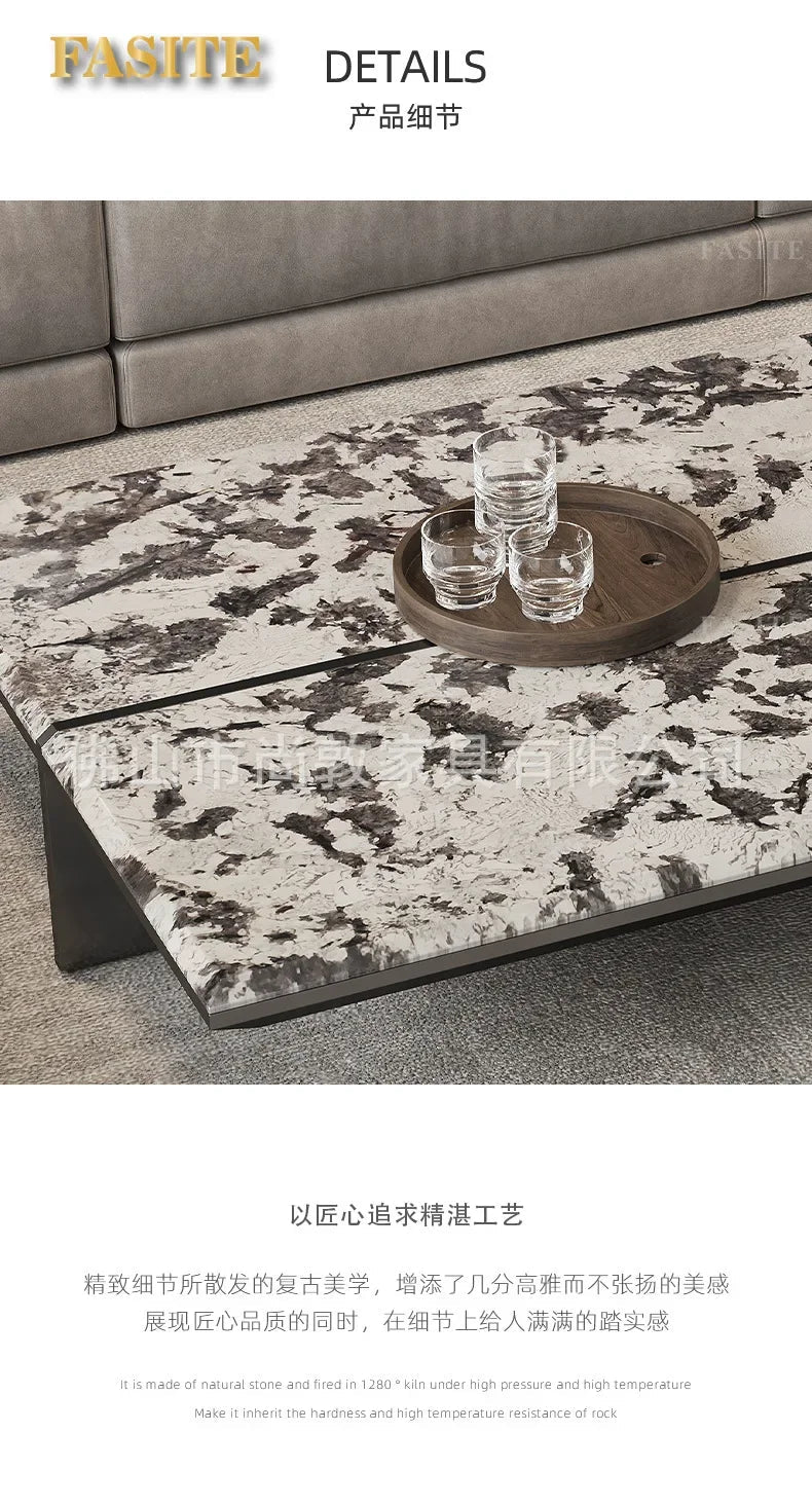 Creativity Rectangle modern simple living room home villa Italian light luxury high - end luxury stone coffee table - PatioLix