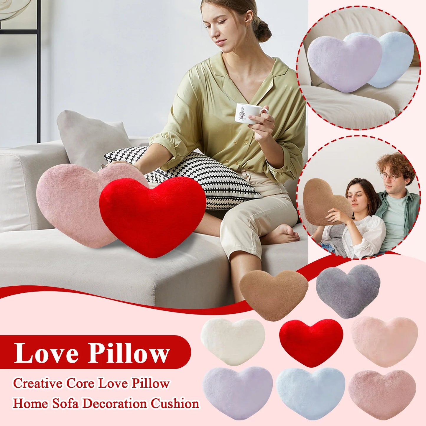 Cute Heart Shaped Pillow Soft Plush Throw Pillows Living Room Decor Valentines Day Wedding Gifts Love Pillow Heart Sofa Cushion - PatioLix