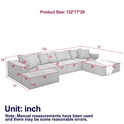 Modular 132" L-Shaped Sectional Sofa Set with 6 Pillows, Versatile Upholstered Couch for Living Room and Bedroom, Perfect for