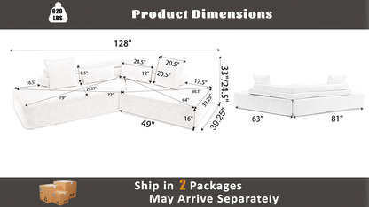 128" Minimalist Cloud Sectional Couch, Modern 4-Seater Modular Sofa, No Assembly Required, Upholstered in Anti-Wrinkle Boucle