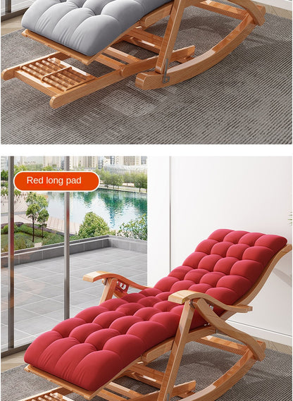 UVR Adult Recliner Folding Rocking Chair Living Room Armchair Bed Office Lunch Break Nap Backrest Stool Bamboo Chaise Longue