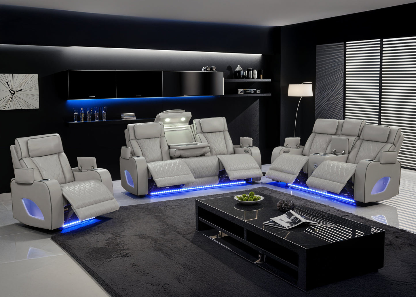 Modern Style Upholstery Recliner 3PC Living Room Set, Wood Frame, Massage Function Included, Gray Color, NJ Inventory