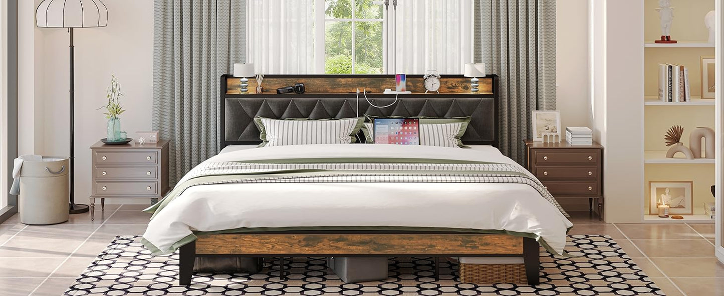 ANCTOR Twin/TwinXL/Full/Queen/King/CaliforniaKing Bed Frames, Storage Headboard with Outlets, No Noise, No Box Springs Needed