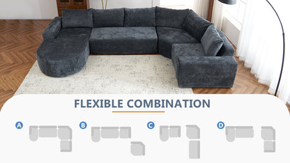 Oversized Modular Cloud Sectional Sofa Set, Grey U-shaped Couch with Deep Seating for Living Room
