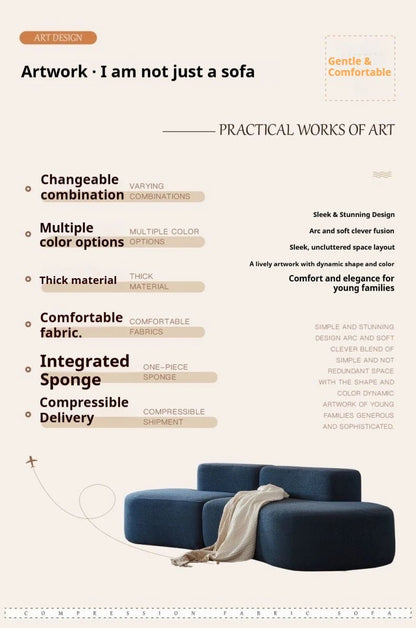 Fabric Sofa, Cashew Shape Compression Couch with High - Resilience Foam, Velvet Upholstery, Non - Deformation, Roll - Pack Design - PatioLix