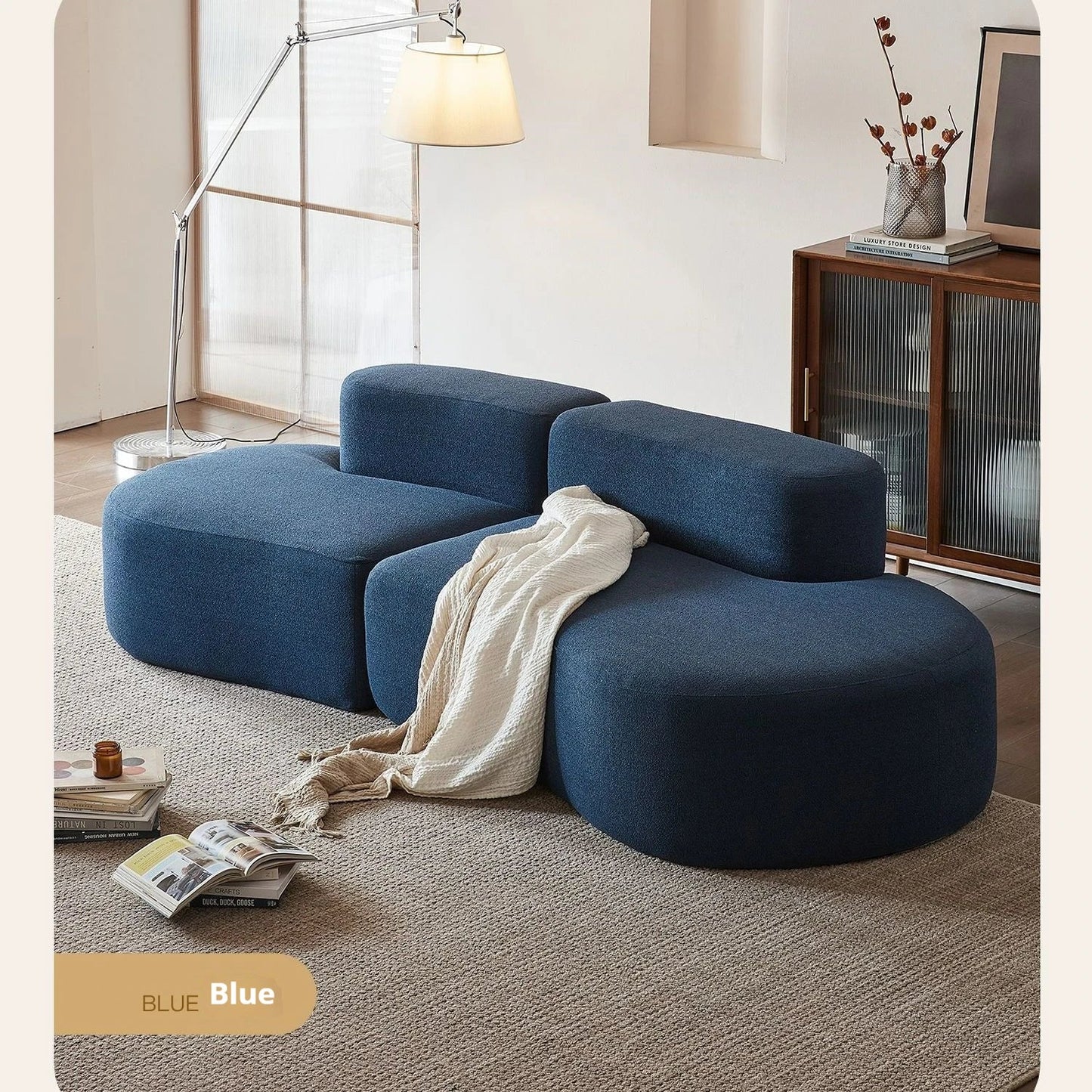 Fabric Sofa, Cashew Shape Compression Couch with High - Resilience Foam, Velvet Upholstery, Non - Deformation, Roll - Pack Design - PatioLix