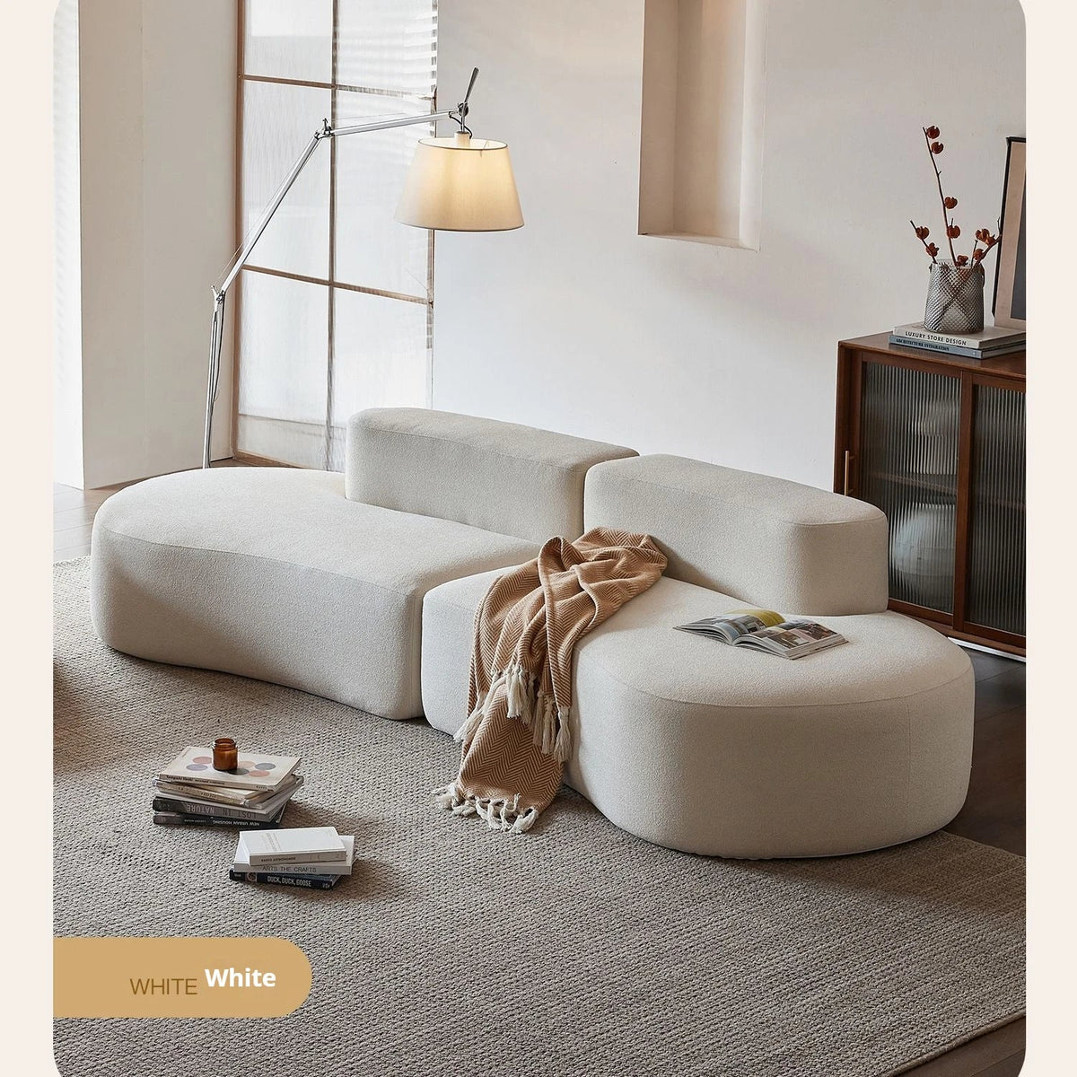 Fabric Sofa, Cashew Shape Compression Couch with High - Resilience Foam, Velvet Upholstery, Non - Deformation, Roll - Pack Design - PatioLix