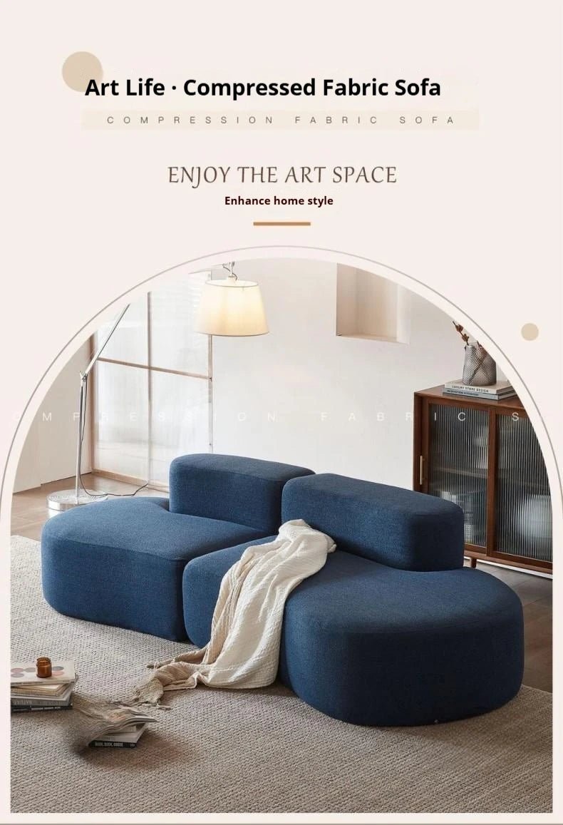 Fabric Sofa, Cashew Shape Compression Couch with High - Resilience Foam, Velvet Upholstery, Non - Deformation, Roll - Pack Design - PatioLix