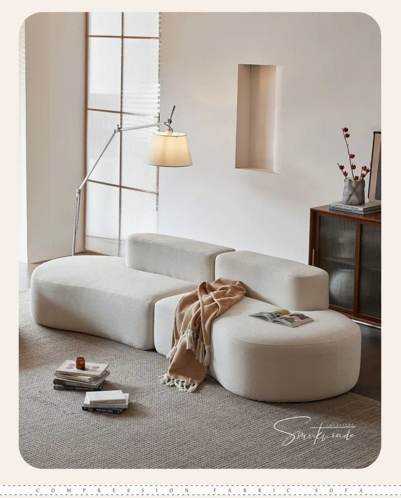 Fabric Sofa, Cashew Shape Compression Couch with High - Resilience Foam, Velvet Upholstery, Non - Deformation, Roll - Pack Design - PatioLix