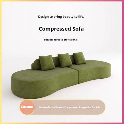 Fabric Sofa, Cashew Shape Compression Couch with High - Resilience Foam, Velvet Upholstery, Non - Deformation, Roll - Pack Design - PatioLix