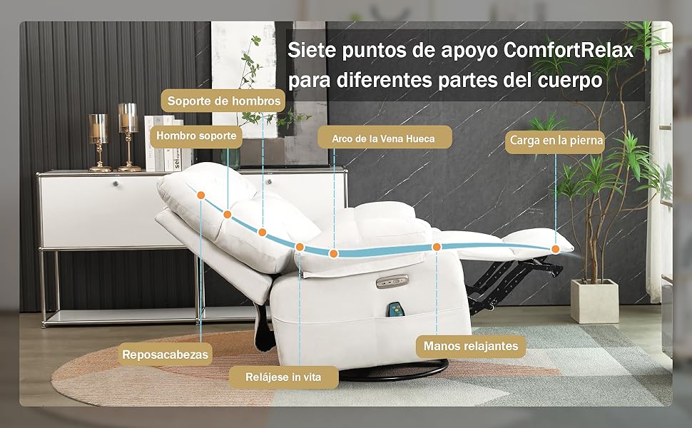 Electric Recliner Relax Chair with Heating, USB-A and USB-C Charging Ports for Bedroom, Living Room, Study - White