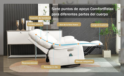 Electric Recliner Relax Chair with Heating, USB-A and USB-C Charging Ports for Bedroom, Living Room, Study - White