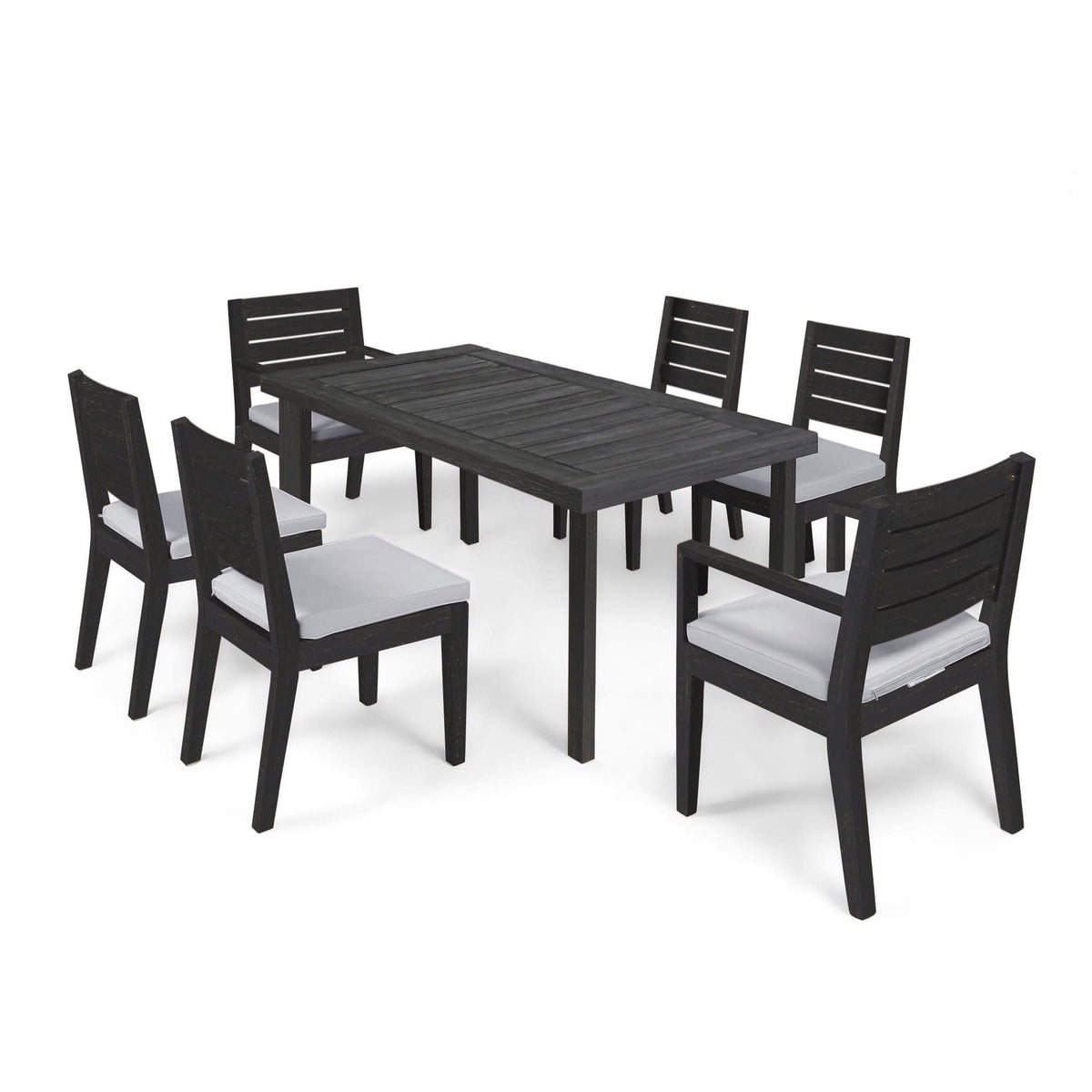 Expandable 7-Piece Outdoor Acacia Wood Dining Set in Sandblasted Dark and Light Gray