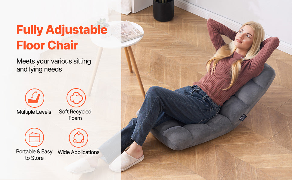 SucceBuy Floor Chair Recycled Foam Folding Sofa Chair Multifunctional Floor Chair with Back Support Ideal for Sleeping Reading