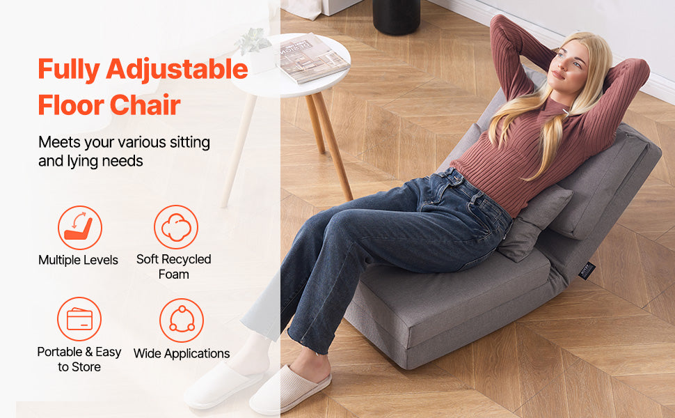 SucceBuy Floor Chair Recycled Foam Folding Sofa Chair Multifunctional Floor Chair with Back Support Ideal for Sleeping Reading