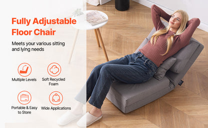 SucceBuy Floor Chair Recycled Foam Folding Sofa Chair Multifunctional Floor Chair with Back Support Ideal for Sleeping Reading
