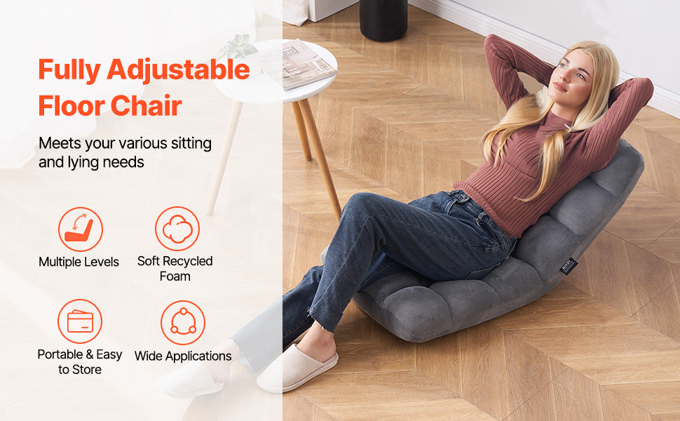 SucceBuy Floor Chair Recycled Foam Folding Sofa Chair Multifunctional Floor Chair with Back Support Ideal for Sleeping Reading