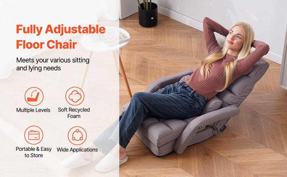 SucceBuy Floor Chair Recycled Foam Folding Sofa Chair Multifunctional Floor Chair with Back Support Ideal for Sleeping Reading