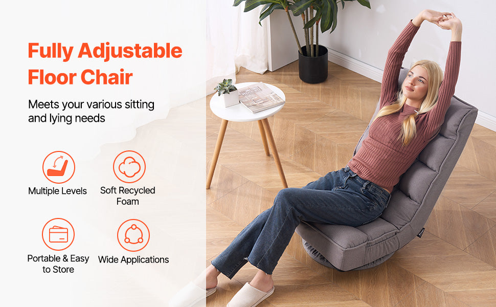 SucceBuy Floor Chair Recycled Foam Folding Sofa Chair Multifunctional Floor Chair with Back Support Ideal for Sleeping Reading