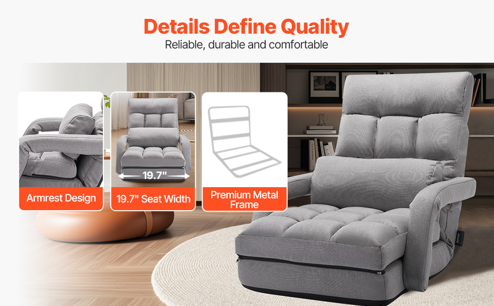 SucceBuy Floor Chair Recycled Foam Folding Sofa Chair Multifunctional Floor Chair with Back Support Ideal for Sleeping Reading