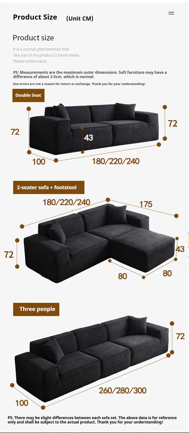 Frameless Tofu Block Sofa, Wabi - Sabi Chenille Fabric with 5 - Zone Support, Heavy - Duty & High - Density Foam, Minimalist Design - PatioLix