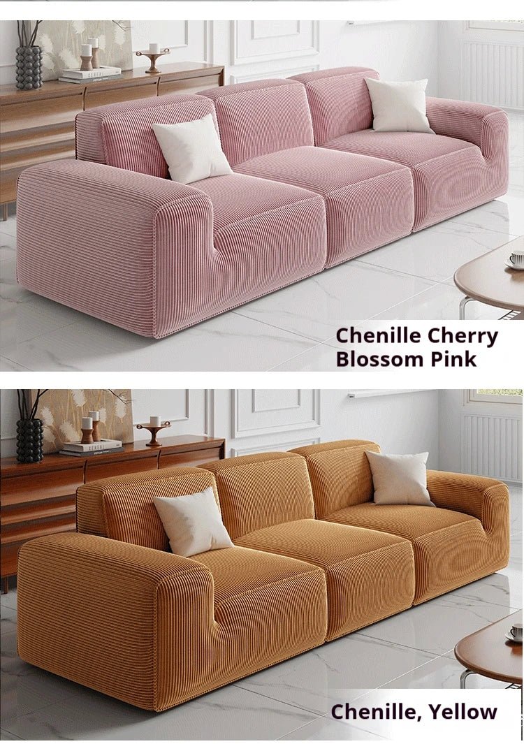Frameless Tofu Block Sofa, Wabi - Sabi Chenille Fabric with 5 - Zone Support, Heavy - Duty & High - Density Foam, Minimalist Design - PatioLix