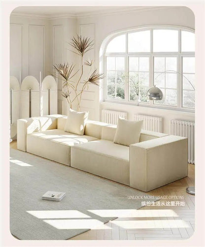 French Cream Color Fabric Compressed Sofa Living Room Straight Italian Minimalist Vacuum Sofa Packaging Home Furniture - PatioLix