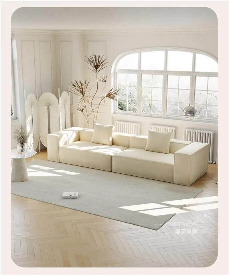 French Cream Color Fabric Compressed Sofa Living Room Straight Italian Minimalist Vacuum Sofa Packaging Home Furniture - PatioLix