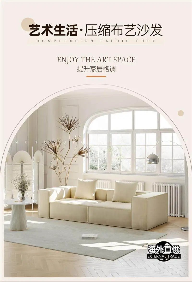 French Cream Color Fabric Compressed Sofa Living Room Straight Italian Minimalist Vacuum Sofa Packaging Home Furniture - PatioLix