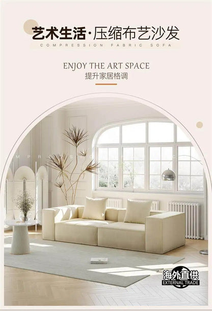 French Cream Color Fabric Compressed Sofa Living Room Straight Italian Minimalist Vacuum Sofa Packaging Home Furniture - PatioLix