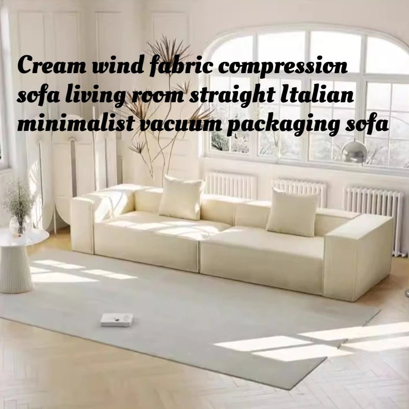 French Cream Color Fabric Compressed Sofa Living Room Straight Italian Minimalist Vacuum Sofa Packaging Home Furniture - PatioLix