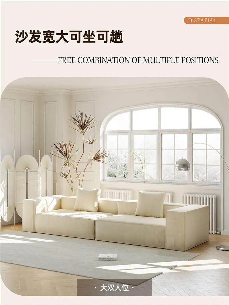 French Cream Color Fabric Compressed Sofa Living Room Straight Italian Minimalist Vacuum Sofa Packaging Home Furniture - PatioLix